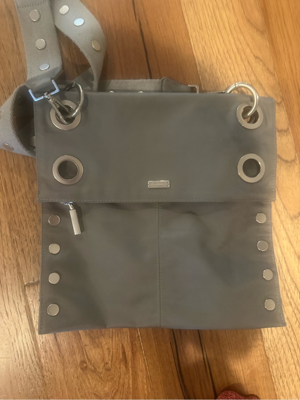 Hammitt Gray Crossbody Messenger Bag with Silver Grommet Accents